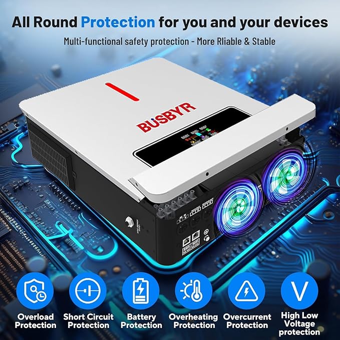 3600W Hybrid Solar Inverter with WiFi 24V DC to 110V AC Pure Sine Wave 120A MPPT Controller Solar &amp Generator Input for Home Backup RV Off-Grid