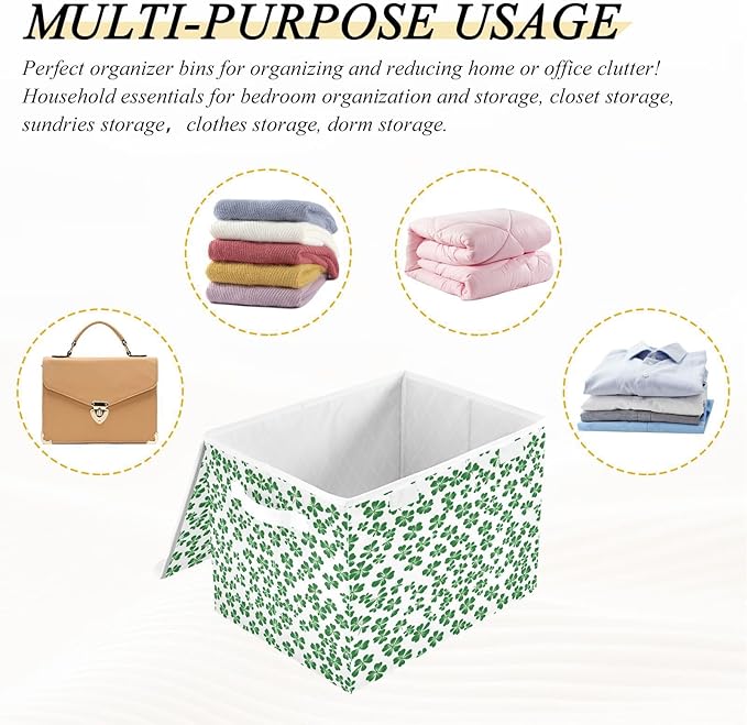 Clover Pattern Fabric Storage Bins with Lids and HandleFoldable Storage Bins with LidsCloset Organizers for Clothes Storage Room Organization Office Storage Chest Organizer