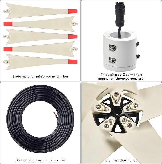 Nature's Generator Wind Turbine Includes 100 Foot 12 AWG Cable 5 Blades Controller Box Land or Marine Use Day and Night