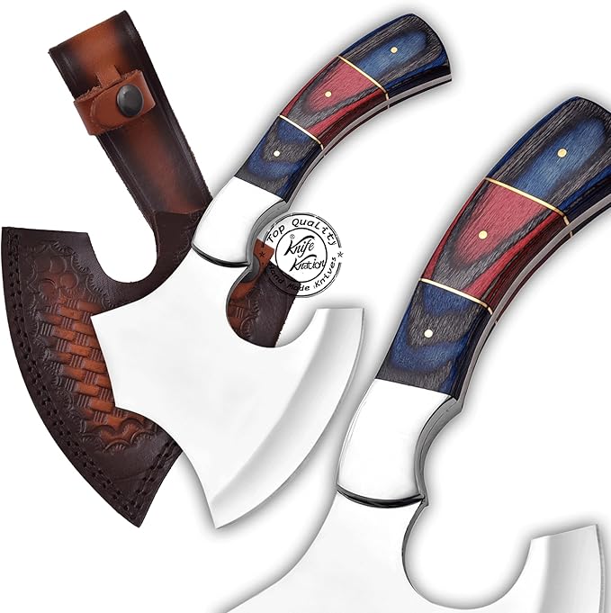 Handmade Stainless Steel Camping Hatchet Axe Hunting Knife 10.50 Full Tang Small Axe Camp Hatchet with Leather Sheath Survival Hatchet Tomahawk Axe for Outdoor Bushcraft Hiking KKH-44