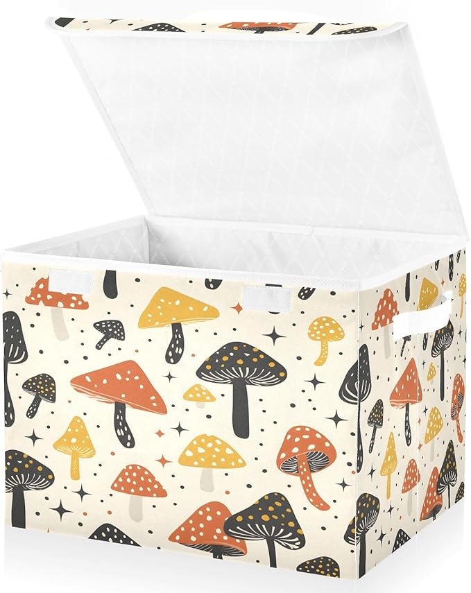 MNSRUU Containers Baskets with Lids Beautiful Mushroom Decor Foldable Storage Bins Organizer with Lid Collapsible Storage Boxes for Home Bedroom Closet Office