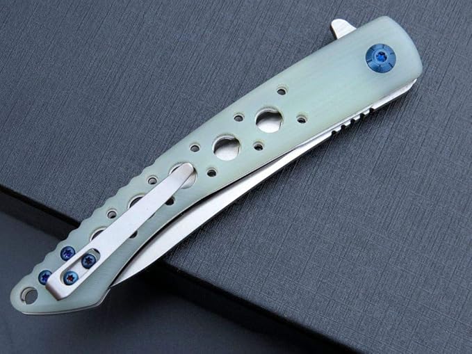 Eafengrow EF943 EDC Folding Knife D2 Steel Blade G10 Handle Flipper Knifes with Pocket Clip for Camping Hiking Survival Outdoor(jade)