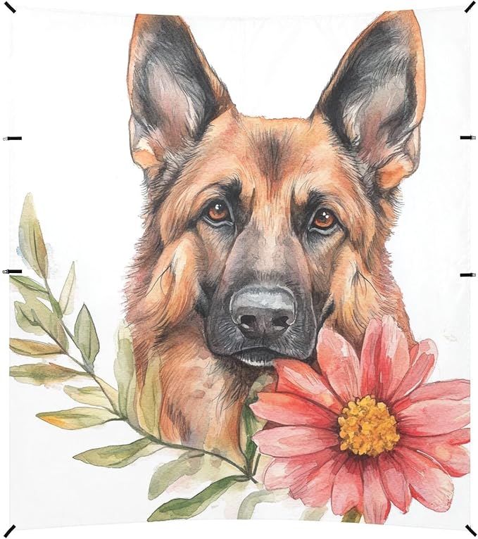 ALAZA Watercolor German Shepherd Dog and Flower Beach Tent Sun Shelter Portable Canopy Sunshade for Outdoor Camping Picnics Backyard Fun 10x9 ft