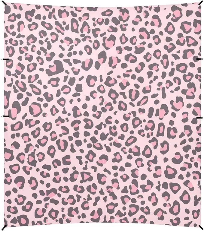 Leopard Skin Print Style Pink Foldable Beach Tent UPF50 Waterproof Large Portable Sun Shelter with Sturdy Poles Sandbags and Shovel for Camping Picnics Backyard