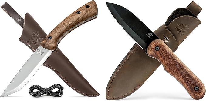 BeaverCraft BSH1 Dune Bushcraft Knife Full Tang Carbon Steel with Leather Sheath BSH5 Shadow Small EDC Camping Bush Knife Fixed Blade Outdoors Gift for Men