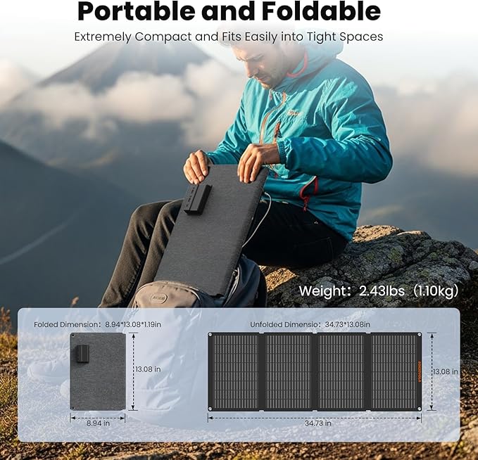 50W Portable Solar PanelsFoldable Solar Panel Charger IP68 Waterproof with USB-A and USB-C Ports DC 18V Output for Small Power Station Outdoor Camping RV Trip