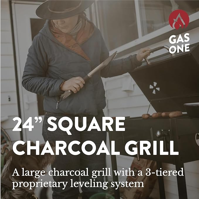 GasOne Charcoal Grill CGS-24A – 24-inch BBQ Charcoal Grill – Outdoor Charcoal Smoker with Multiple Tier Heat Control – for Camping Picnic Patio Backyard Barbecue Outdoor Cooking