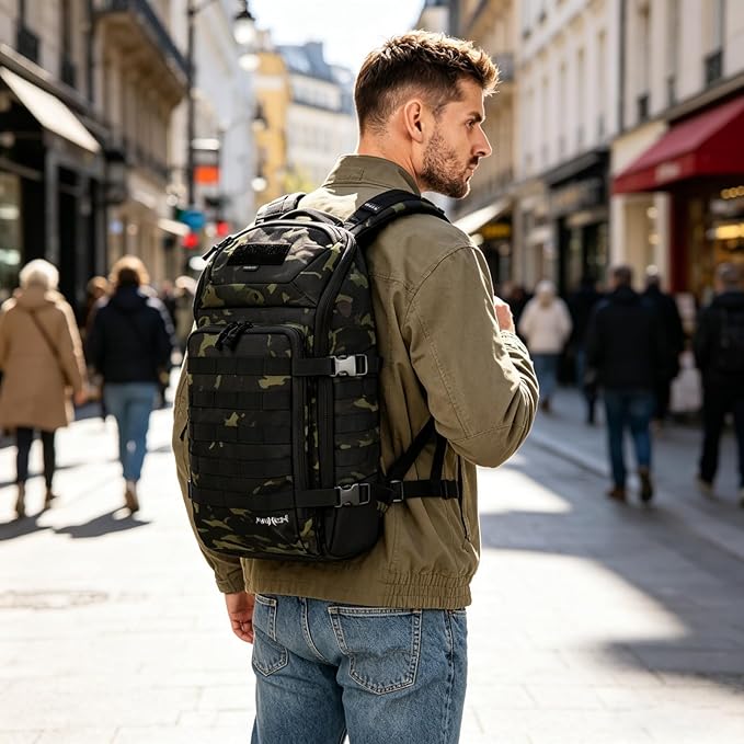 AMHEH 20L 1050D Slim Tactical Backpack - 13 Laptop Suspended Protection Heavy Duty Urban Commuting Everyday Carry Daypack Black Camo