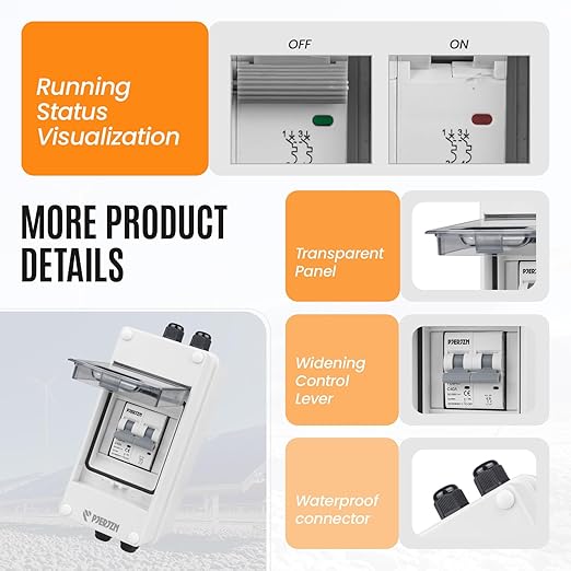 Solar Panels Disconnect Switch 40A 1000VDC PV Shut Off Switch Outdoor Circuit Breaker Box IP65 Waterproof UV-Proof