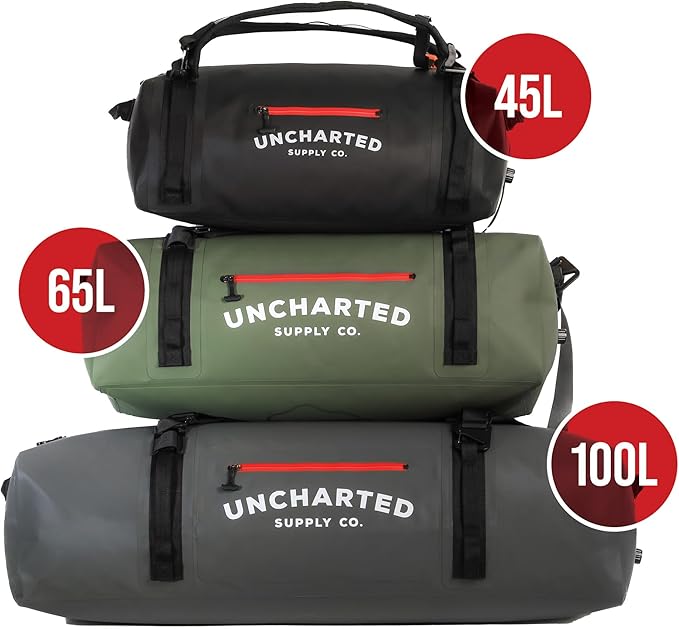 Uncharted Supply Co. The Vault Waterproof Duffel Bag - Airtight bag with Backpack Straps Carry-On Size Perfect for travel boating camping recreation. (Gunmetal 100L)