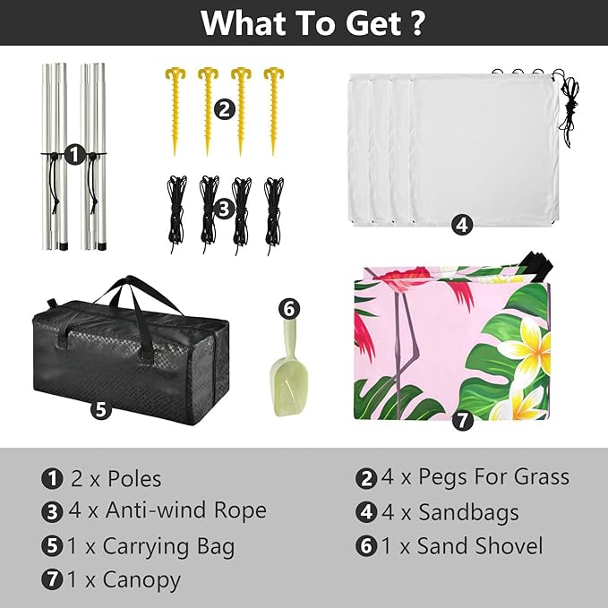 xigua Flamingos Beach Tent Sun Shelter with Carrying Bag - Silver Coated Oxford Fabric Beach Canopy for Beach Camping Fishing - Includes Windproof Ropes Sandbags &amp Stakes