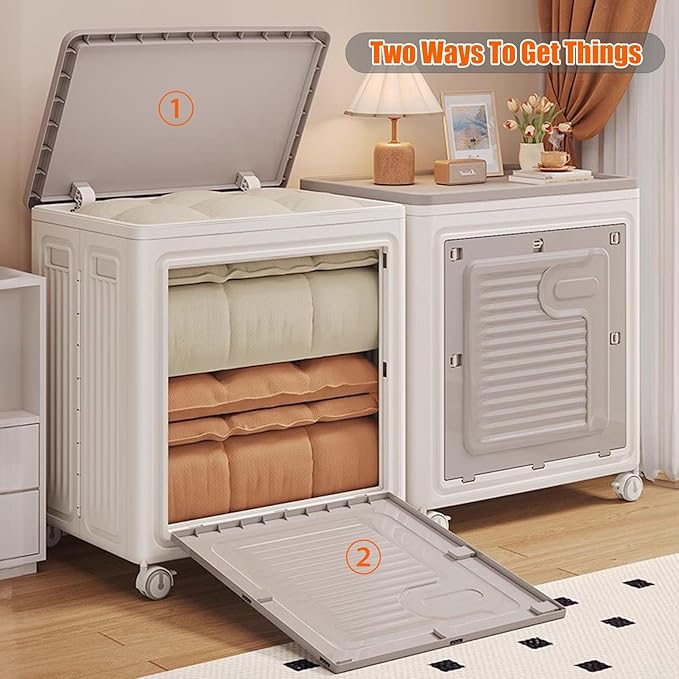 2PCS Folding Storage Bins With Lid And Wheels 120L/108QT Large Capacity Storage Organizer Clothes Storage Box For Home Office And Dorm