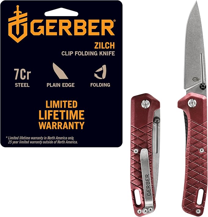 Gerber Gear Zilch Pocket Knife with 3.1 Plain Edge Blade Folding Knife with Clip Lightweight EDC Gear and Equipment