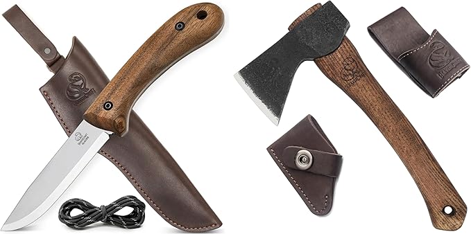 BeaverCraft BSH2 Glacier Bushcraft Knife AX1 Hand Forged Hatchet Axe with Sheath