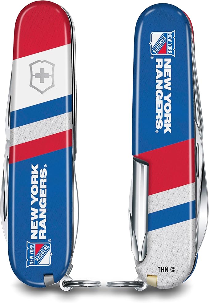 Victorinox Tinker Swiss Army Knife – Compact 12 Function Swiss Made Pocket Knife with Large Blade Small Blade and Bottle Opener – New York Rangers