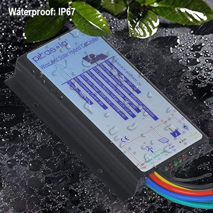 Pikasola Hybrid Wind &amp Solar Controller for 12V/24V Battery Auto 30A Charge Controller for Off Grid Max 800W Wind Turbine &amp 1000W Solar Panel with MCT Charging