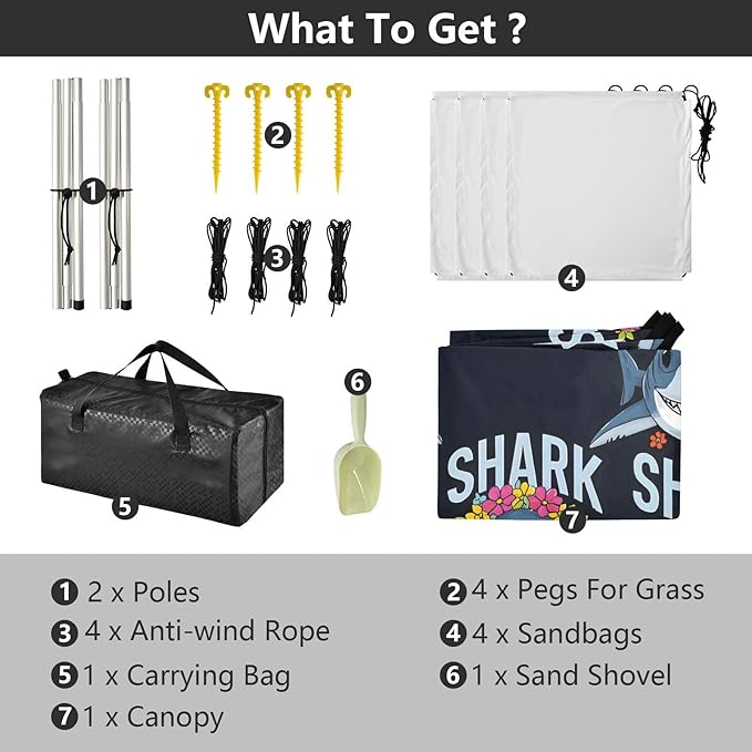 ALAZA Black Bottomed Shark Pattern Beach Tent Sun Shelter Portable Canopy Sunshade for Outdoor Camping Picnics Backyard Fun 10x9 ft