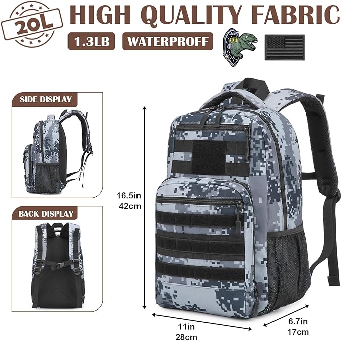 Kids Tactical Backpack Army Molle Bookbag Military Boys Backpack for School Outdoor Camping Black Digital CM