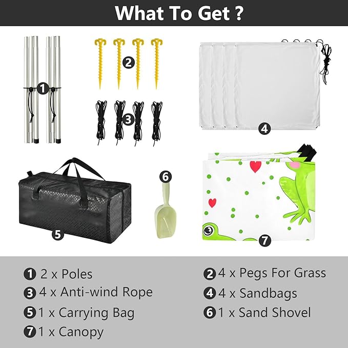 Beach Canopy with Windproof Ropes &amp Sandbags Beach Tent Sun Shade Sun Shelter for Camping Trips Fishing Backyard Fun or Picnics Frog
