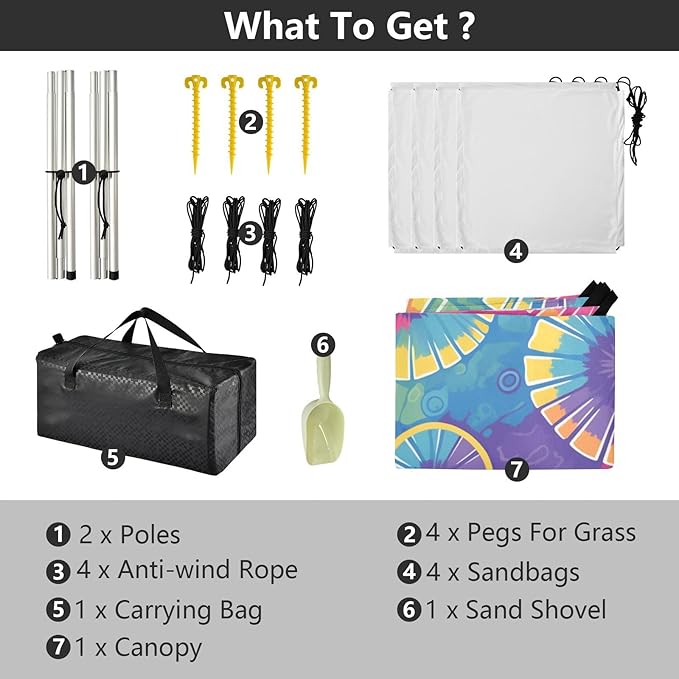Darkorchid Tie Dye Background Rainbow Colors Tie-dye Pattern Beach Tent UPF50 Easy Setup Shade Sun Shelter with Sandbags &amp Sand Shovel for Camping Picnics Backyard &amp Fishing