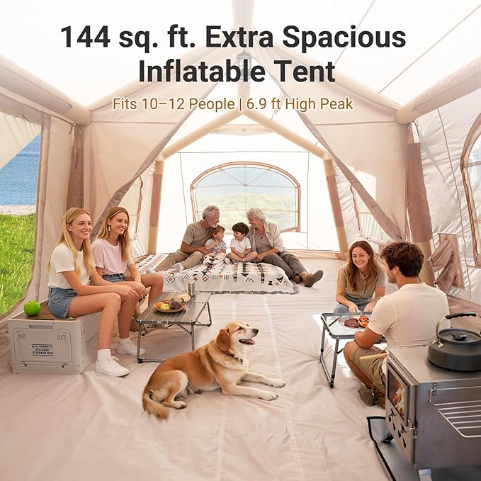 ABORON 2/6/8/10/12 Person Inflatable Camping Tent Easy Setup Blow Up Tent with Hand Pump PU3000mm Waterproof &amp Breathable 4 Season Glamping Tent for Outdoor Camping