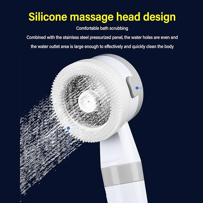 Luocute Portable Camp Shower Rechargeable 4000mAh Battery Outdoor Shower Pump with Silicone Massage Head and Stainless Steel Panel for Camping Hiking Travel
