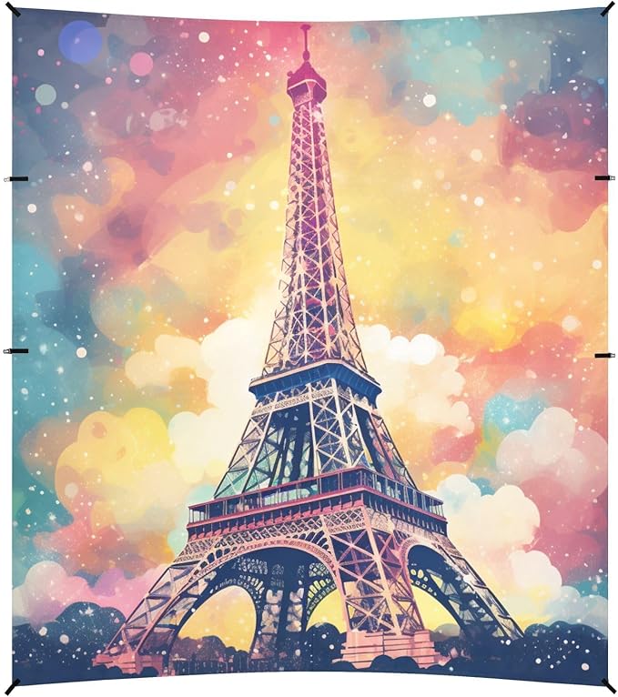 ALAZA Retro Eiffel Tower Vintage Nebula Beach Tent Sun Shelter Portable Canopy Sunshade for Outdoor Camping Picnics Backyard Fun 10x9 ft
