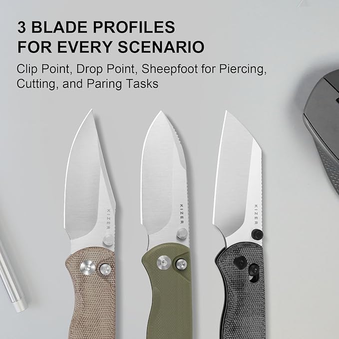 Kizer Drop Bear 2 Pocket Knife 2.96 Nitro-V Clip Point Blade Folding Knife with Brown Micarta Handle Button Liner Lock EDC Knives with Jimping on Spine for Men Women V3619.2CC1
