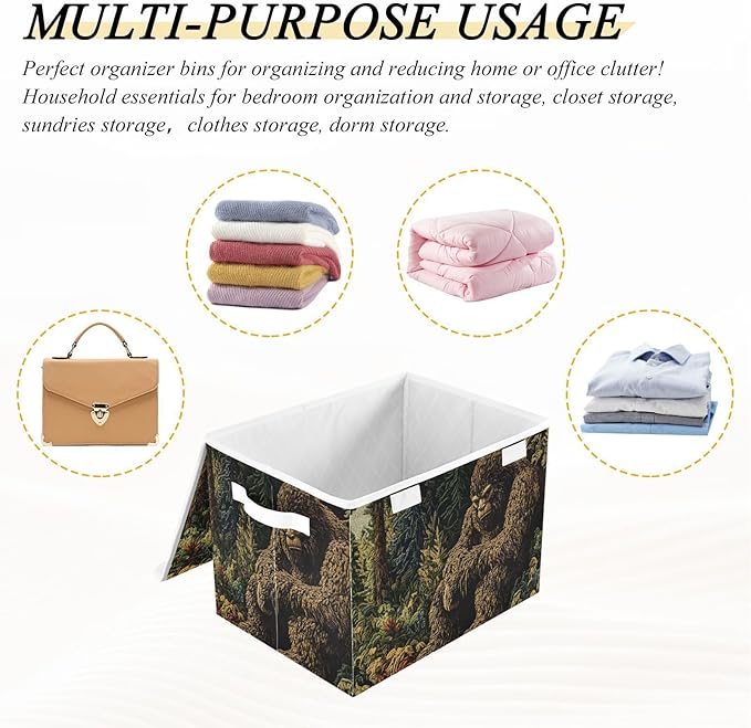 Storage Cube with Lid Jungle Sasquatch Print 16.5×12.6×11.8 IN Collapsible Large Capacity Foldable Storage Basket Bin Organizer
