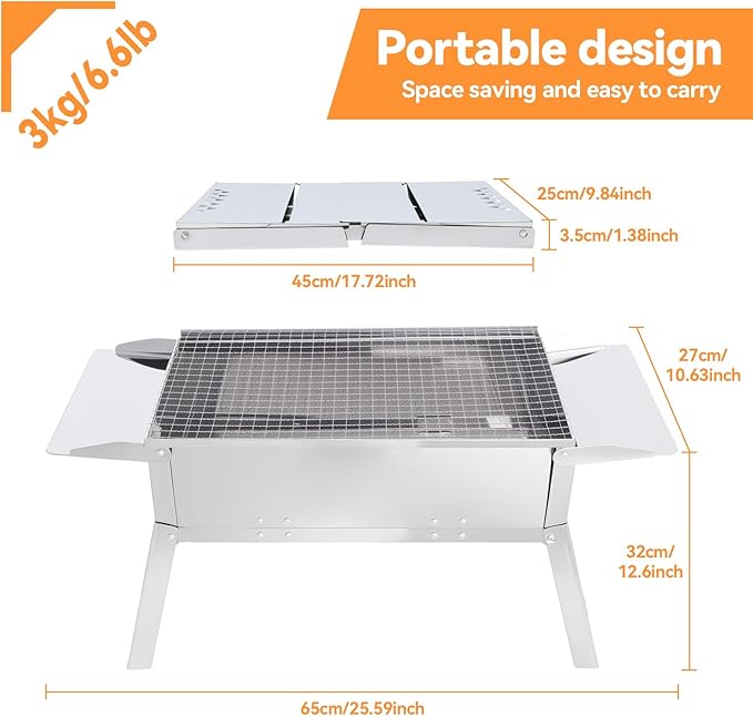 Foldable Portable Charcoal Grill Small Compact Outdoor BBQ Grill for Camping Backyard Balcony Beach Travel Outdoor Cooking(17.7x9.8 Inch)