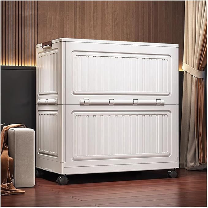 190QT Large Plastic Storage Bin With Lid And Wheels Folding Stackable Storage Box For Home Office Clothes And Blanket Organizer