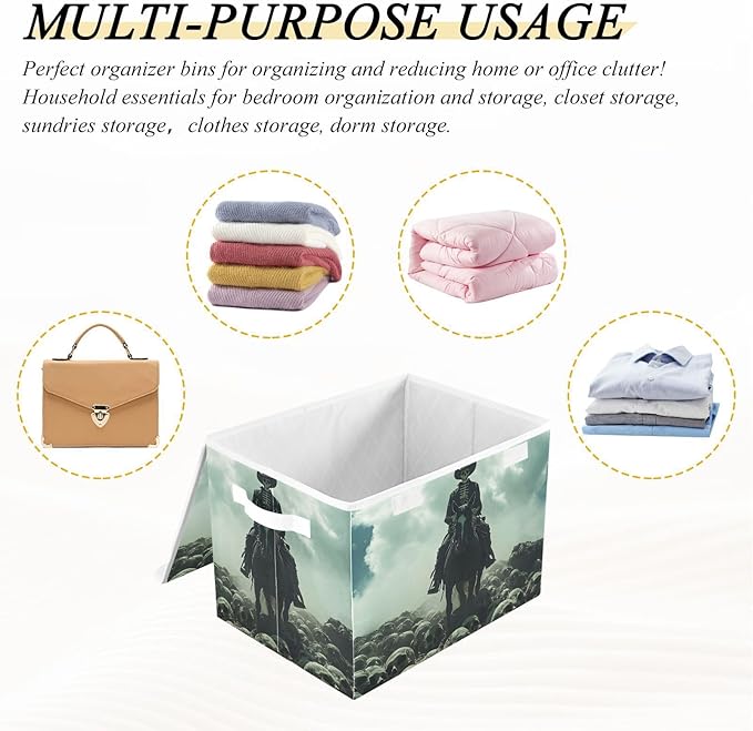 AIXIWAWA Lidded Storage Cube (Cowboy Skulls) Fabric Foldable Closet Bins with Flip Lid and Handles Organizer Basket Container 16.5 x 12.6 x 11.8 IN