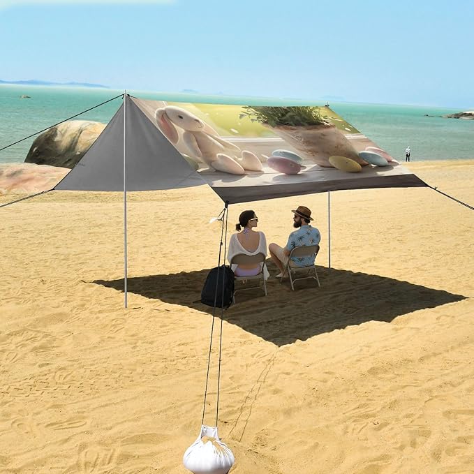 Beach Canopy with Windproof Ropes &amp Sandbags Beach Tent Sun Shade Sun Shelter for Camping Trips Fishing Backyard Fun or Picnics Easter Egg