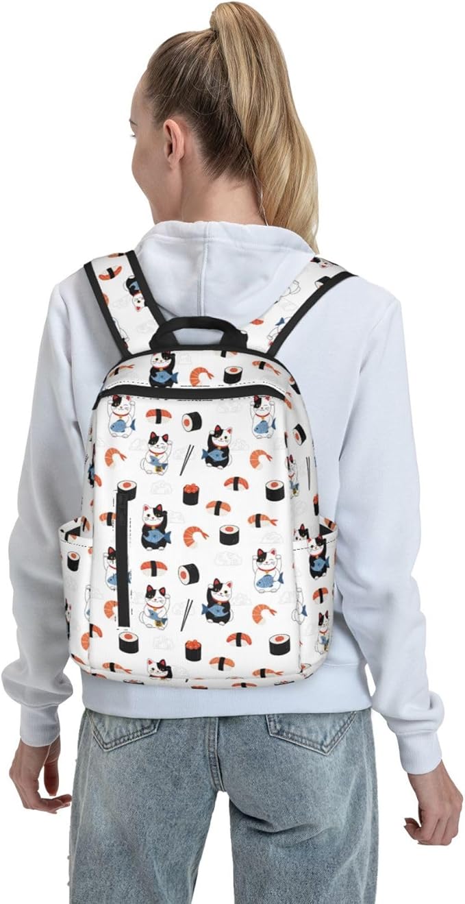 Travel Laptop Backpack Business Anti Theft Japanese sushi and lucky cat Durable Backpack College Computer Bag Gifts for Men &amp Women
