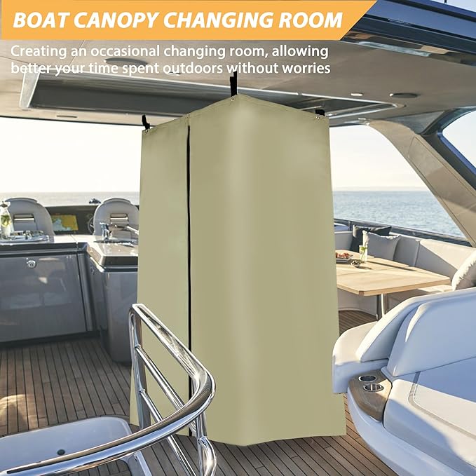 Privacy Tent for Boats Heavy-Duty Hanging Changing Room for Pontoon Boats Privacy Curtains for Pontoon Boats Attaches to Bimini Top Poles (Gray)