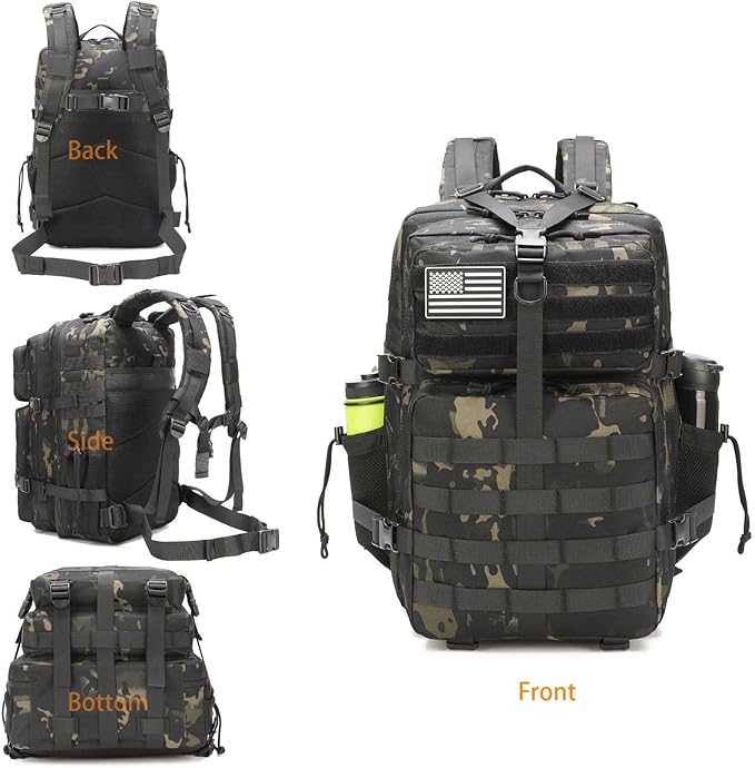 Tactical Backpack for Men Military Backpacks with Gun Holster Bug Out Bag 3 Day Assault Pack Large Molle Gun Backpack Pistol Bag of Handgun Black Camo