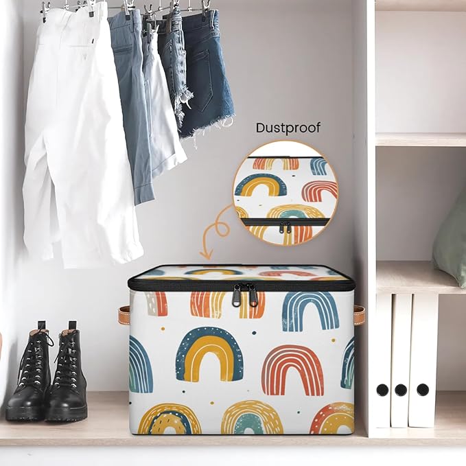 Storage Bins with Lids Rainbows Storage Basket Clothes Organizer with Handles Closet Storage Containers for Clothing Bedding Blanket