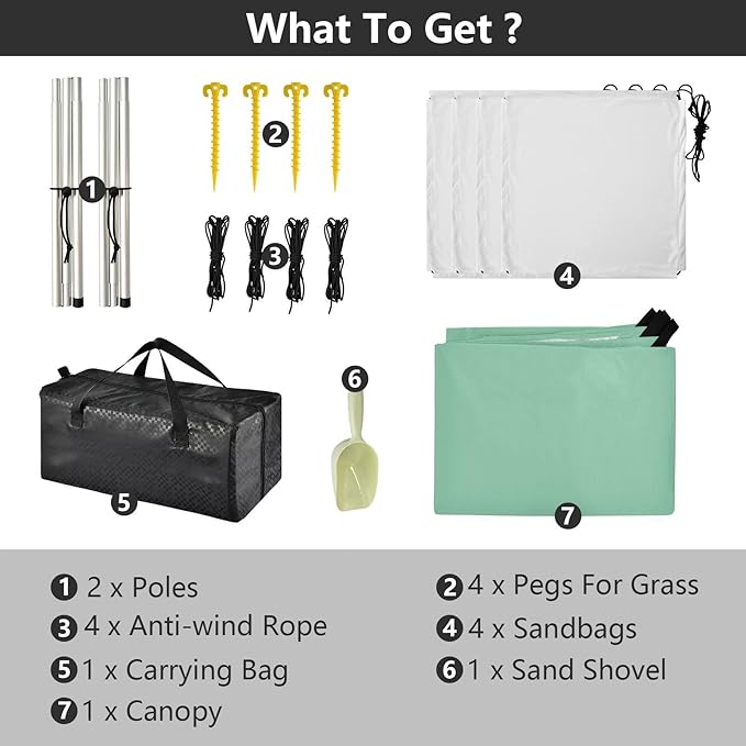 Sage Green Solid Color Pure Plain Foldable Beach Cabana UPF50+ Waterproof Portable Sun Shelter with Sandbags and Shovel for Family Trips Picnics &amp Camping