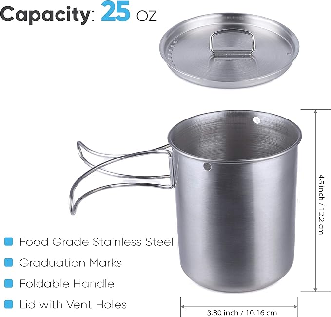 Canteen Stainless Steel Water Bottle with Nested Camping Cup and Lid for Bug Out Bag Bushcraft Gear Metal Canteen with a Wide Mouth Water Bottle and Mess Kit