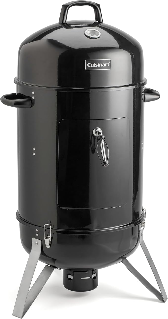 Cuisinart 18” Vertical Charcoal Smoker Integrated Thermometer Water Bowl and Dual Vents Perfect for Smoked Brisket Chrome Plated Grates Smoker Grill for BBQ Camping Tailgates