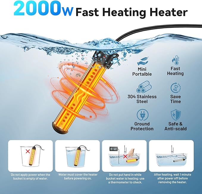Camping Shower with Heater Portable – 6000mAh Rechargeable Hot Water Shower Pump with LED Display 3 Spray Modes for Outdoor Camping RV Pet Bath Car Wash Travel