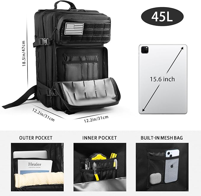 Military Tactical Backpack for Men 45L Molle Army 3 Days Assault Pack Bug Out Bag Water Resistant