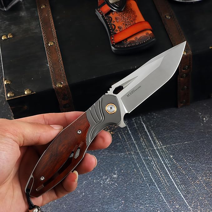 Pocket Knife Hunting Knives &amp Tools Knifes HRC 62 Desert Ironwood Handle Hand-Carved Vegetable-Tanned Leather Sheath Folding Knife for Men