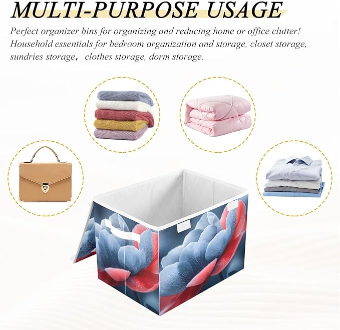 AIXIWAWA Lidded Storage Cube (Surreal Flower) Fabric Foldable Closet Bins with Flip Lid and Handles Organizer Basket Container 16.5 x 12.6 x 11.8 IN