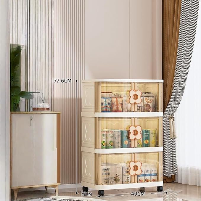 Storage Bins with Lids Stackable Folding Plastic Storage Containers for Home Closet Office Kids Room Clear Doors Magnetic Closure Collapsible Organizer
