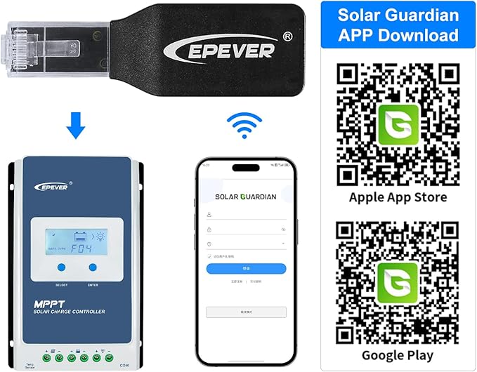 EPEVER BLE Adapter for MPPT Charge Controller  Supports Android/iOS app 2023New Version (EPEVER-BLE-RJ45-D)
