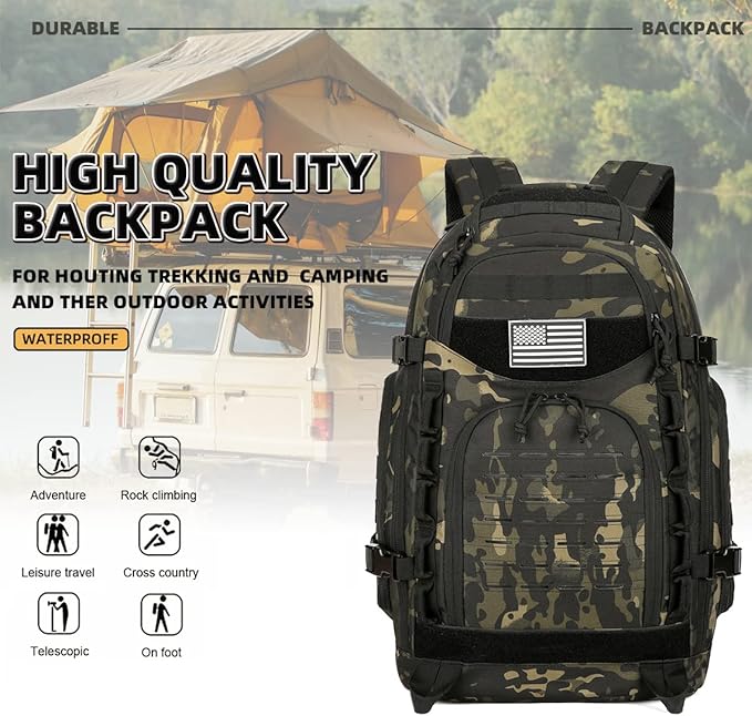 25L/45L Tactical Backpack Military Tactical Backpack Heavy Duty Molle Assault Pack for Work Gym Outdoors (2.0 45L-Black Camo Large)