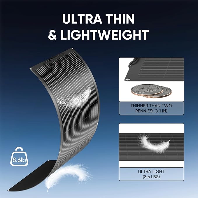 300 Watt Ultra Light Flexible Solar Panel Bendable All Black High Efficiency Monocrystalline Waterproof 24V/12V Perfect for RV Boat Van &amp Uneven Surfaces (Flexible-300W-3PACK)