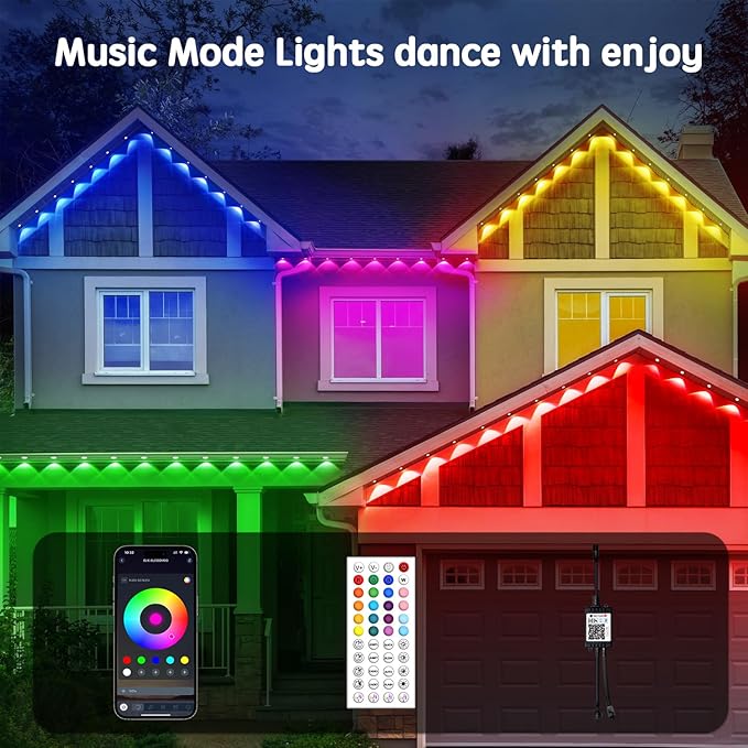 100FT RGB Permanent Outdoor LightsWaterproof Smart LED Eaves Lights with App/Remote Controlfor Christmas and All Holiday DecorDaily and Accent LightingHouse Roof and Garden