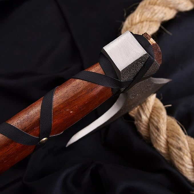 Viking Axe Ragnar Lothbrok – Hand Forged Bearded Axe with Rosewood Handle High Carbon Steel Norse Tomahawk Sharp Camping &amp Hunting Hatchet Viking Axe with Leather Sheath for him